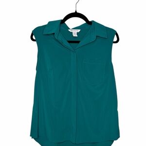 Athleta Teal Sleeveless Button-Front Collared Top